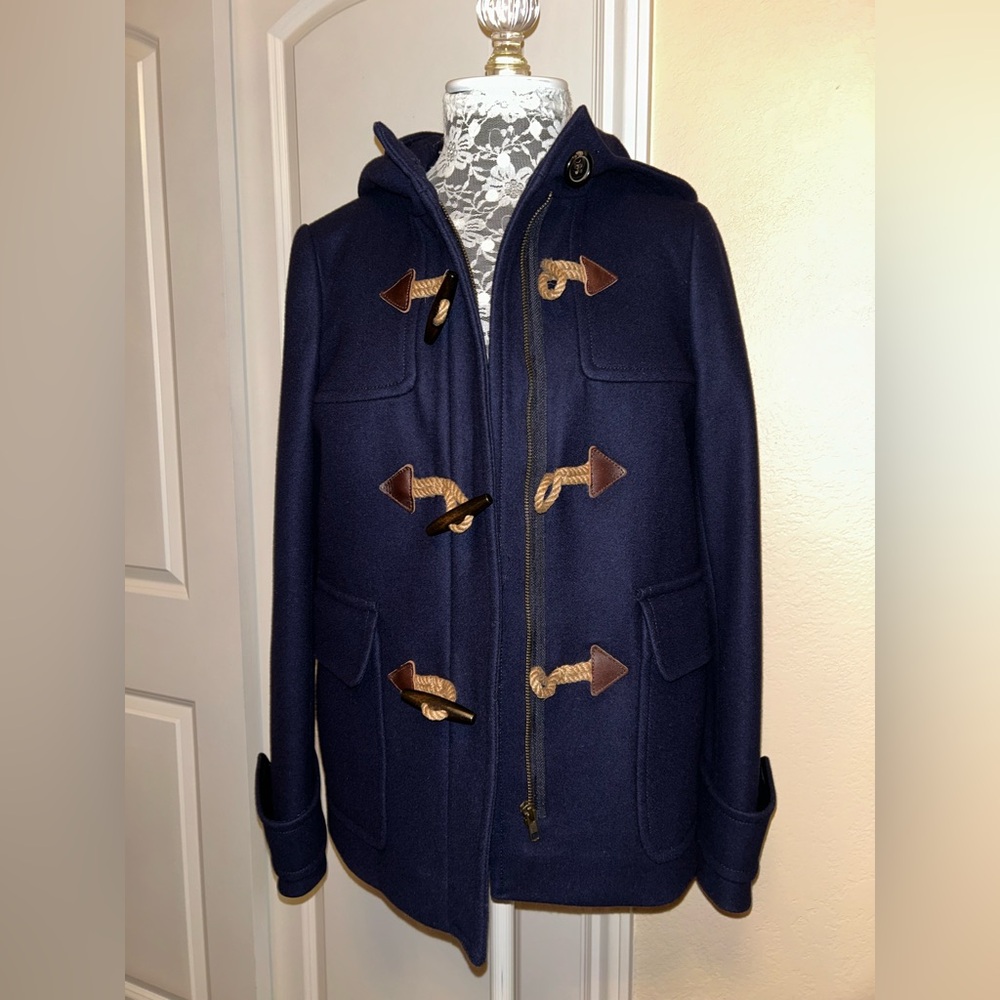 J.Crew Melton Wool-blend Toggle Hooded Coat 2 Navy Blue